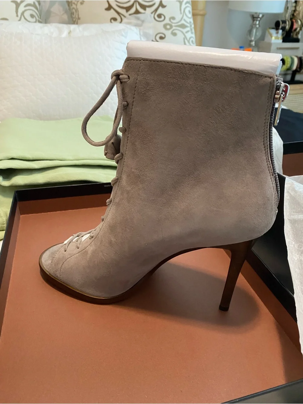 Coach Taupe Suede Lace-Up Ankle Bootie